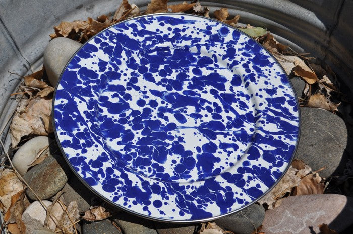 10.5" Dinner Plate, Blue Splatterware, by Golden Rabbit Enamelware