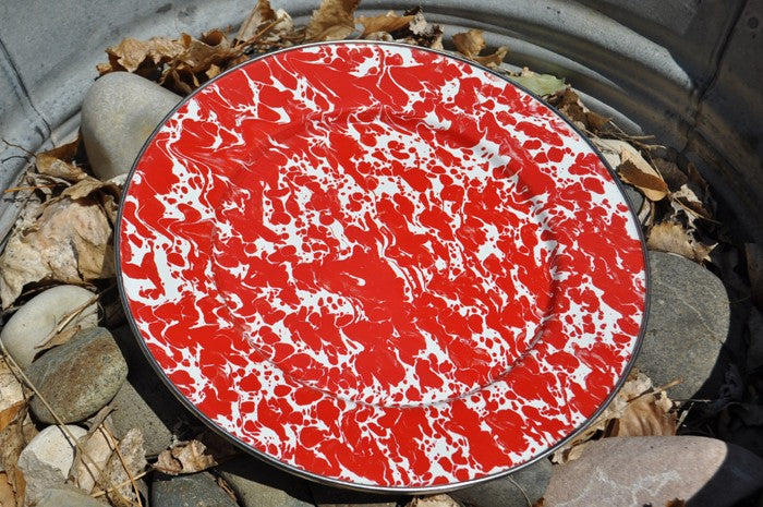 10.5" Dinner Plate, Red Splatterware, by Golden Rabbit Enamelware