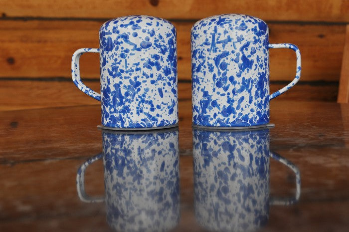 12" Salt & Pepper Shakers, Blue Marble Spatterware by Crow Canyon Enamelware