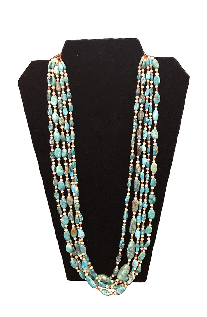 5-STRAND PINK SHELL TURQUOISE NECKLACE