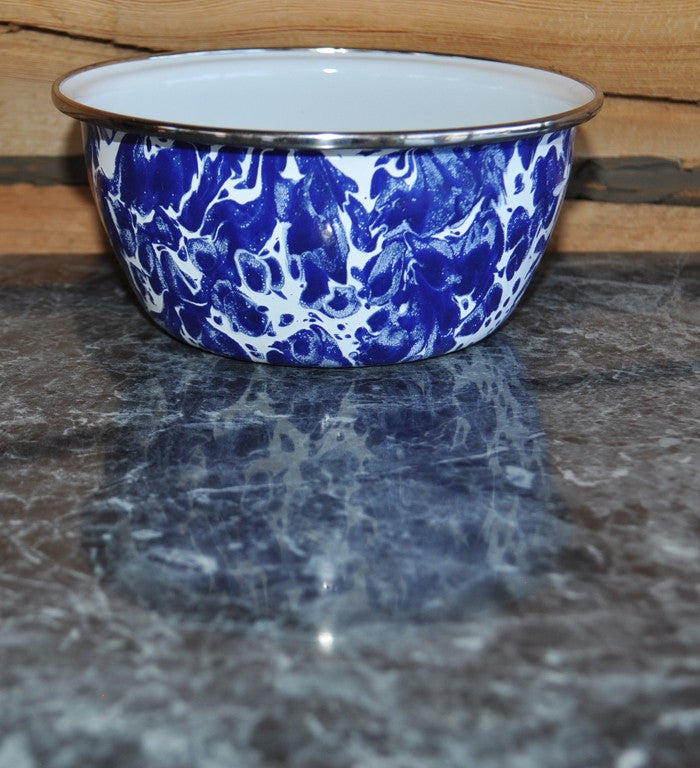 6" Salad Bowl, Blue Splatterware, by Golden Rabbit Enamelware