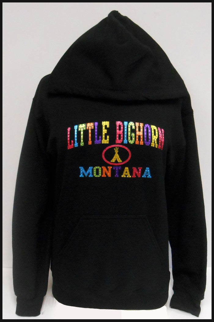 LITTLE BIGHORN MONTANA HOODIE WITH BRIGHT LETTERS - BLACK – Custer