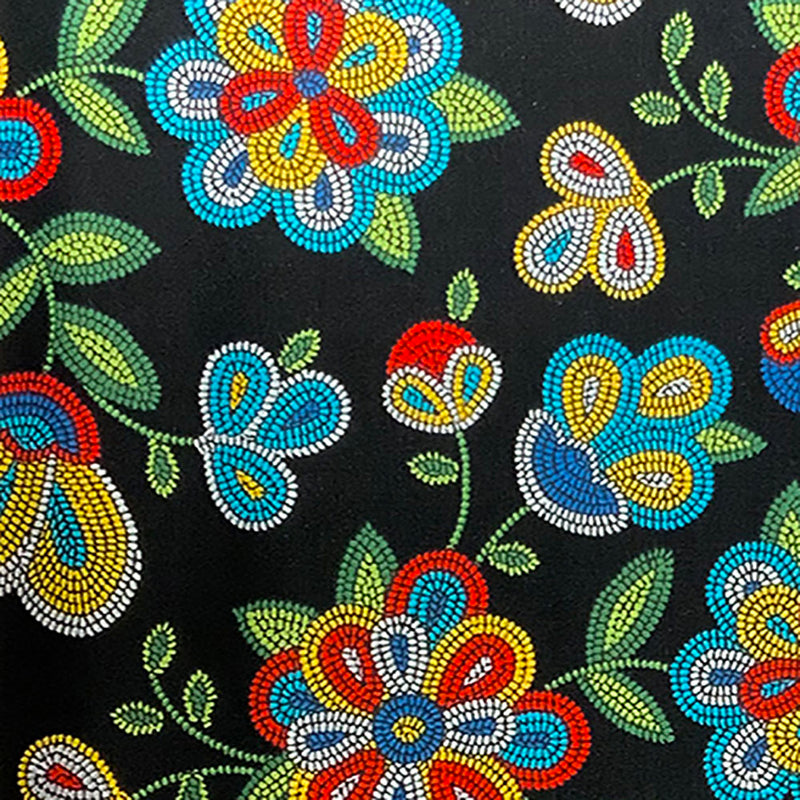 Native American Beadwork Pattern, Cotton Fabric, Black