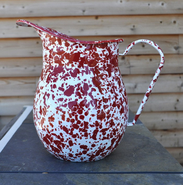 Pitcher 10.5" High Red Splatterware by Crow Canyon Enamelware