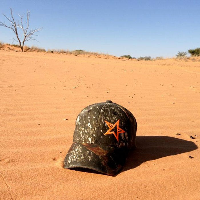 "Seventh Apparel" Seventh Star Mossy Oak Camo Cap with Orange or Red Star